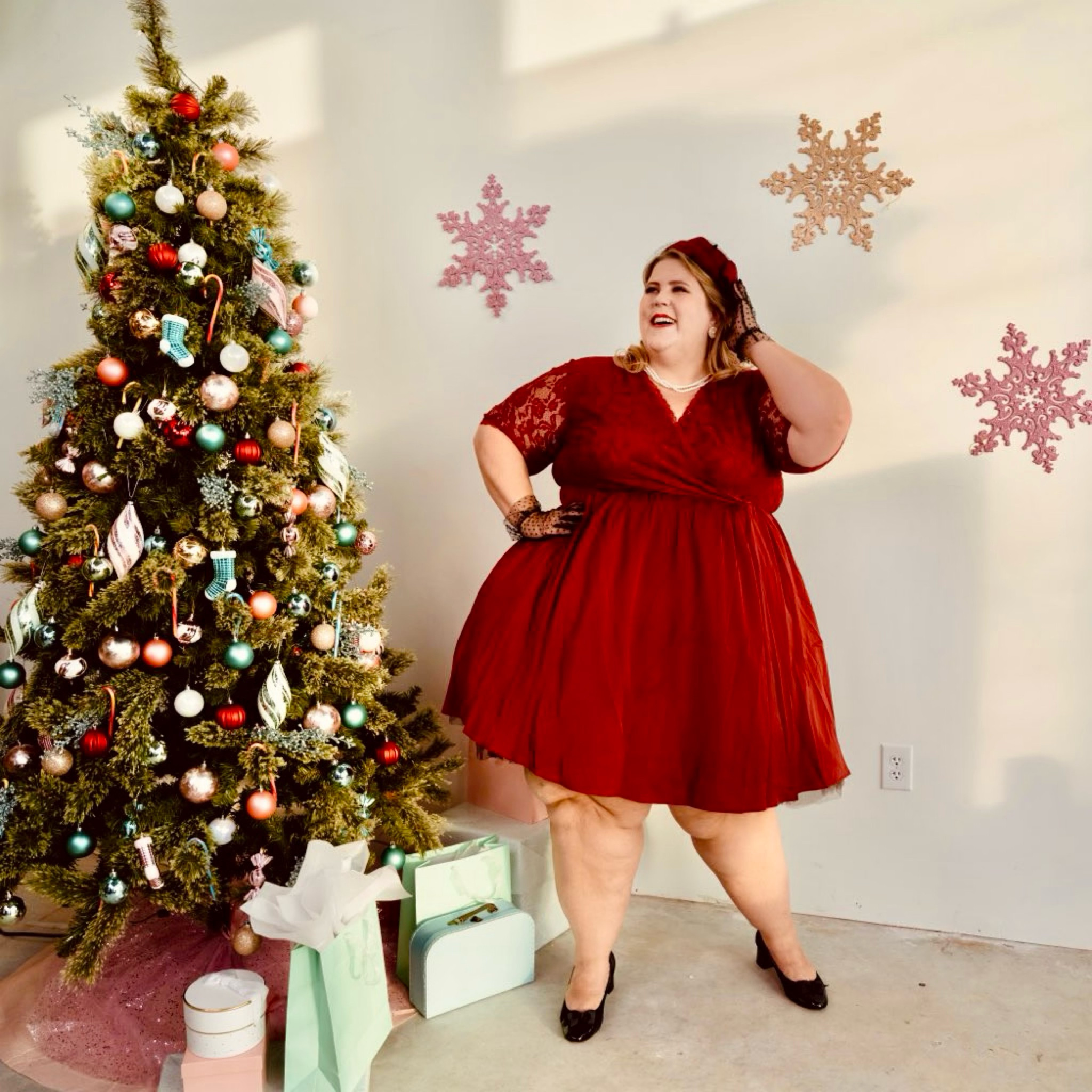 With this dress and these accessories, I am ready to wow a crowd at the holiday cookie exchange. Channel the 50s while looking this holiday season. 
#plussize #plussizefashion #plussizedress

#LTKstyletip #LTKHoliday #LTKcurves