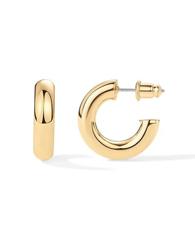 PAVOI 14K Yellow Gold Plated Lightweight Chunky Open Hoops - Gold Hoop Earrings for Women - 20mm Thick Infinity Hoops Women Earrings | Amazon (US)
