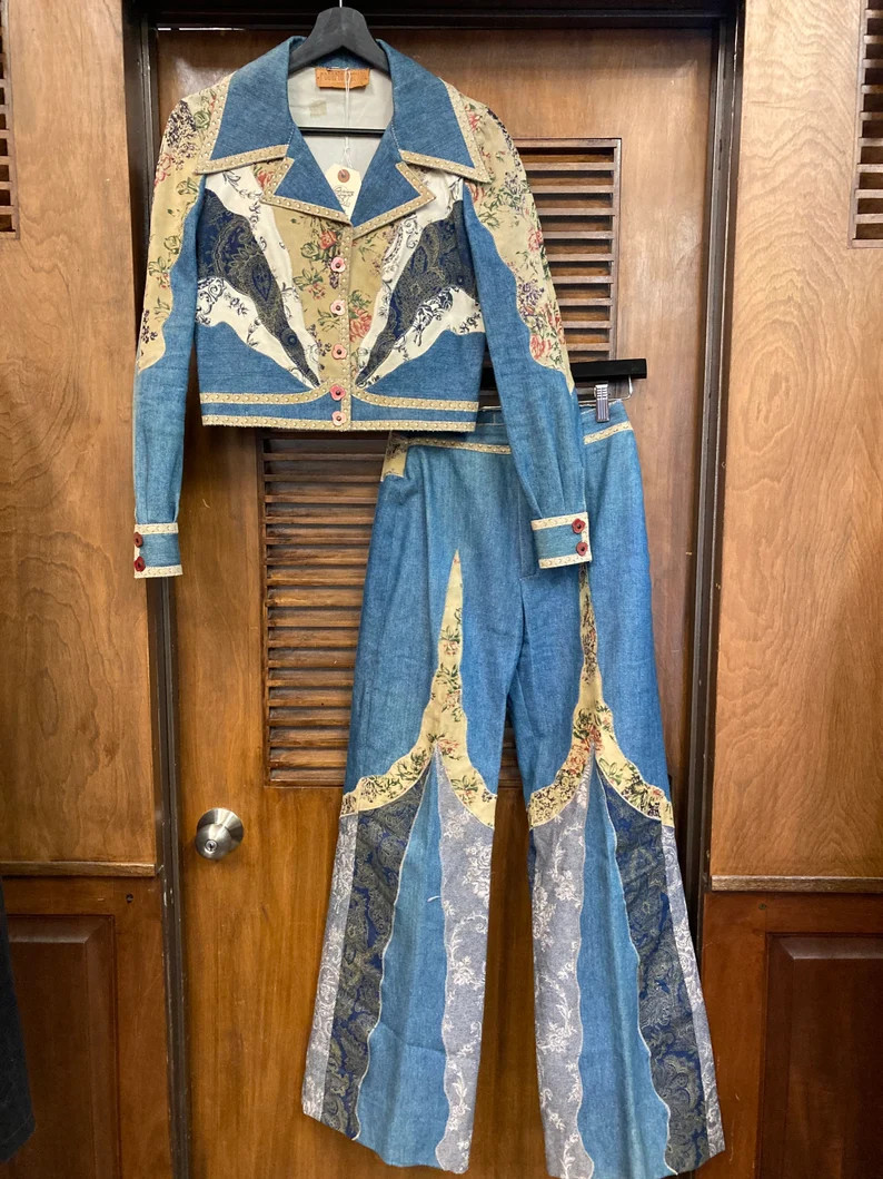 Vintage 1960\u2019s \u201cRoberto Cavalli\u201d Denim Patchwork Mod Hippie Two Piece Amazing Outf... | Etsy (Global)