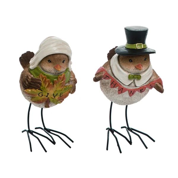 2 Piece Resin Fall Harvest Pilgrim Bird Figurine Set | Wayfair North America