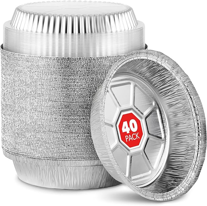 Stock Your Home 9" Round Aluminum Foil Pans with Lids (40 Pack) Pie Tins Disposable 9 Inch with L... | Amazon (US)