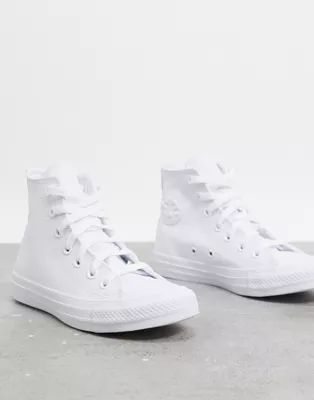 Converse Chuck Taylor All Star Hi white leather monochrome trainers | ASOS UK