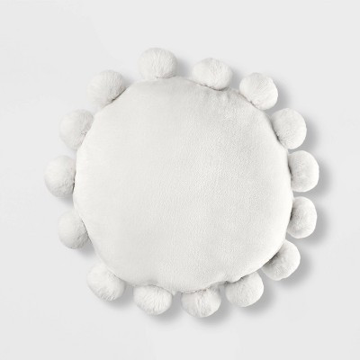 Round Plush Kids' Pillow with Pom-Poms Cream - Pillowfort™: Decorative Throw, Sensory Friendly, OEKO-TEX Certified | Target