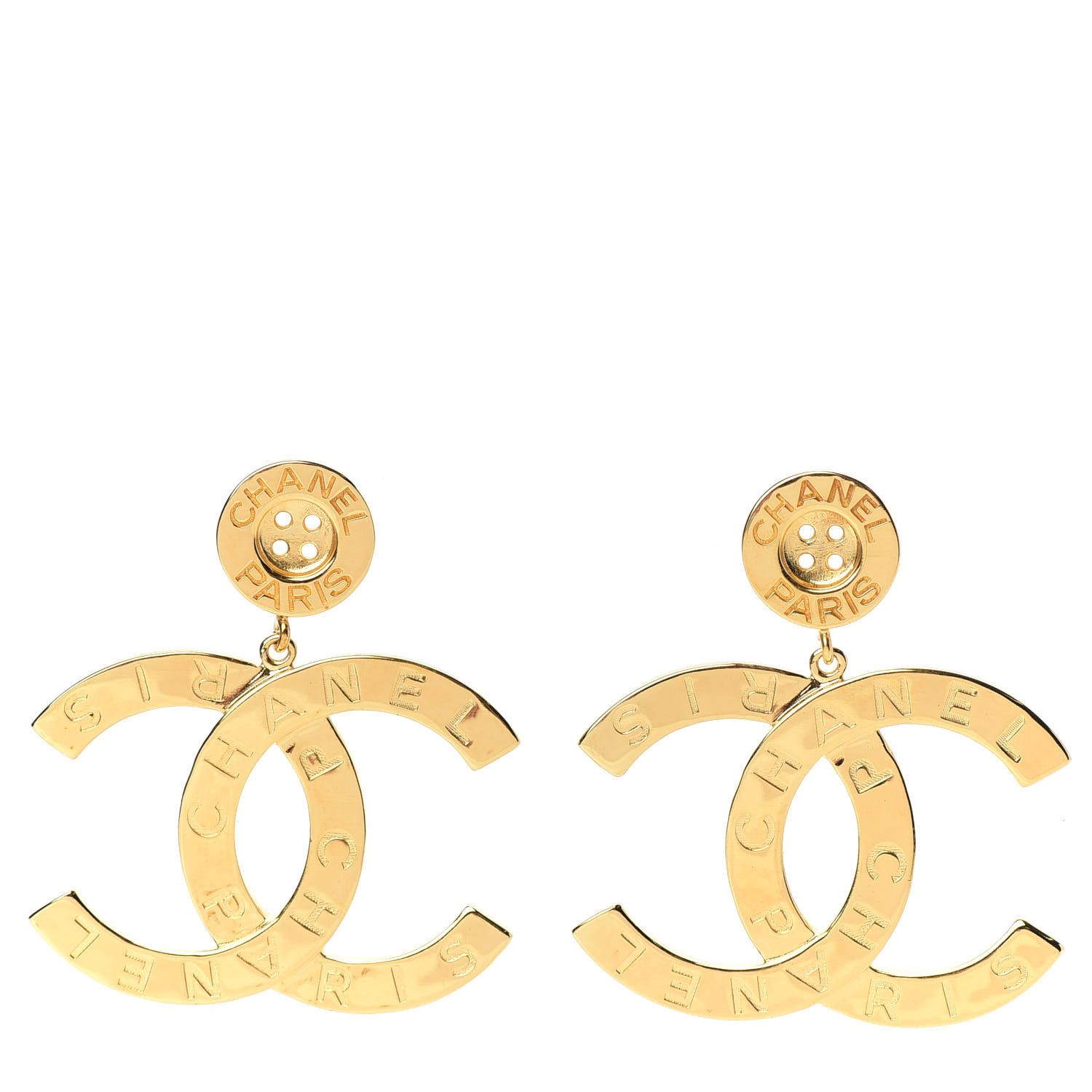 Metal Large Paris Button Earrings Gold | Fashionphile