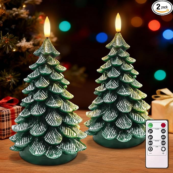 YAUNGEL Christmas Tree Flameless Candles,10-Key Remote and Timer, Real Wax Battery Operated 3D Wi... | Amazon (US)