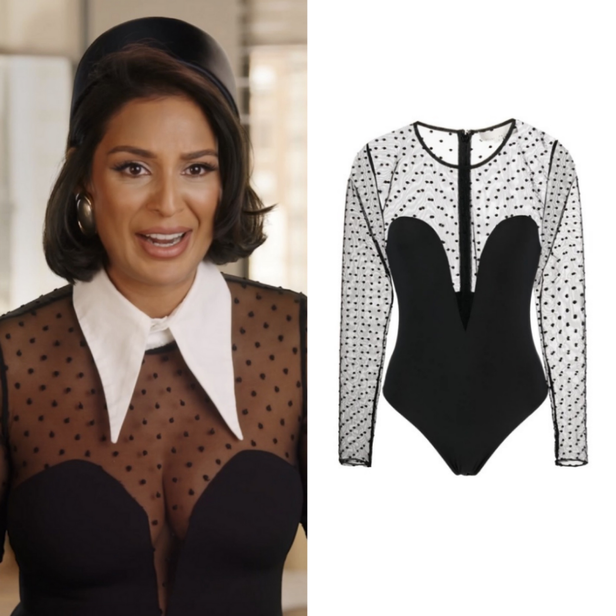 Jessel Taank’s Black Sheer Polka Dot Confessional Look 