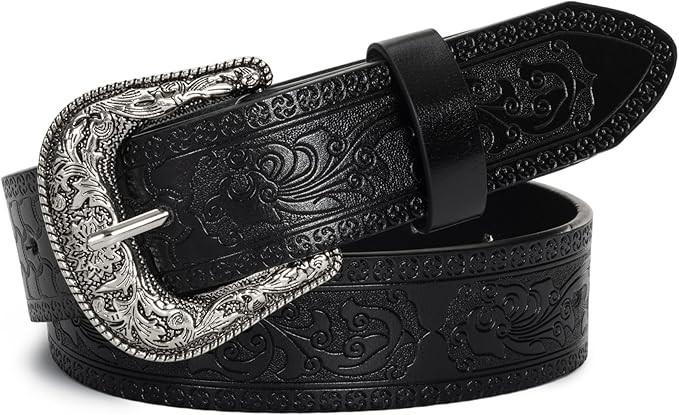 Vintage Western-Cowboy-Belt for Women Men - Carved Buckle PU Leather Waist Belts (for Waist 28"-3... | Amazon (US)