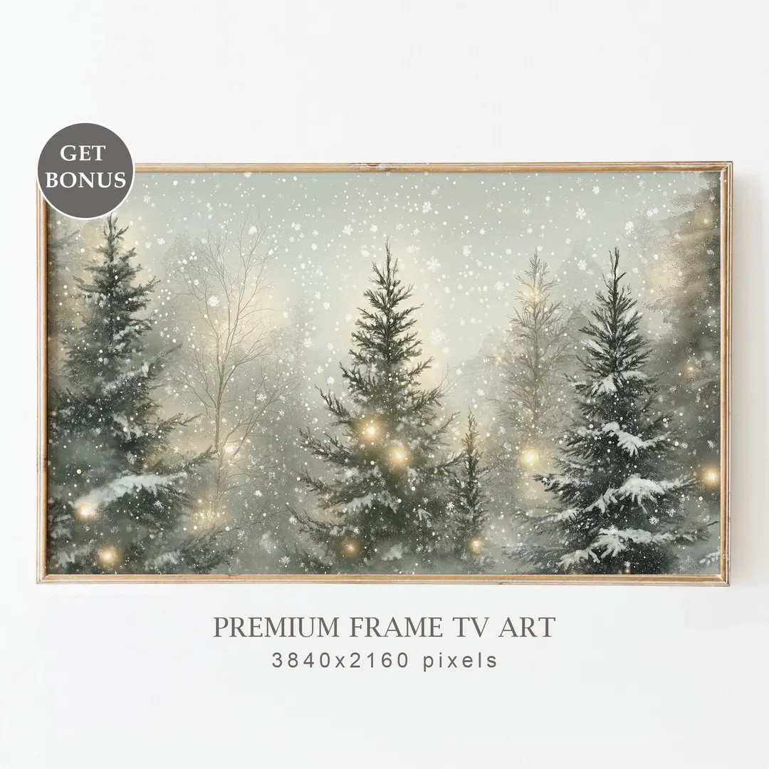 Winter Forest Frame TV Art, Snowy Evergreen Landscape Digital Download, Christmas Holiday Decor f... | Etsy (US)