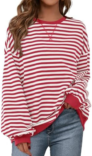 BTFBM Sweatshirt For Women 2026 Summer Crewneck Long Sleeve Oversized Striped Pullover Tops Y2K C... | Amazon (US)