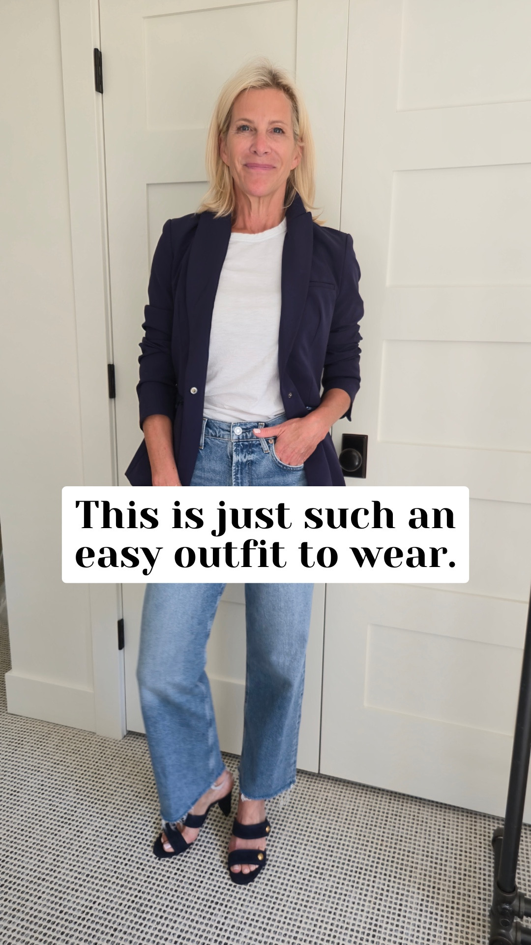Jeans, tee, navy blazer. Easy, comfy, pulled together.
I wear this on repeat—because it just works.

#LTKTravel #LTKStyleTip #LTKShoeCrush