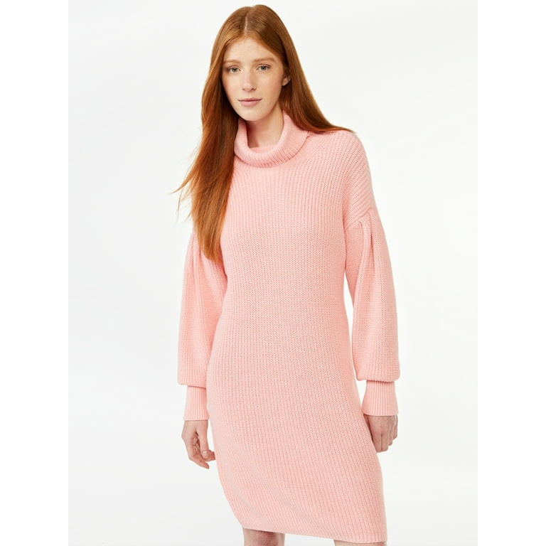 Free Assembly Women's Cowl Neck Pleated Shoulder Sweater Mini Dress | Walmart (US)
