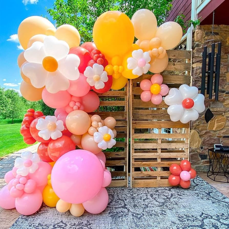 155Pcs Daisy Balloon Arch Garland Kit Macaron Pink Yellow Retro Orange White Heart Balloons with ... | Amazon (US)