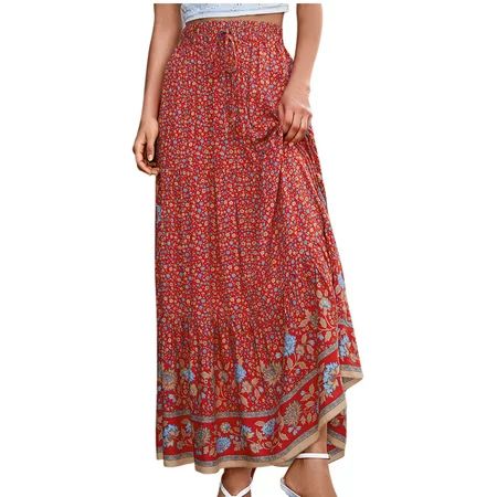 TZNBGO Fashion Women Printing Leisure Elastic Waist Split Boho Skirt Plus Size Overall Dress Ladies  | Walmart (US)
