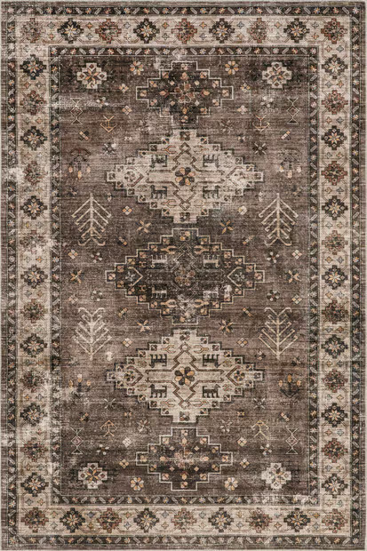 Dark Brown Barbary Distressed Washable 9' 6" x 13' 6" Area Rug | Rugs USA