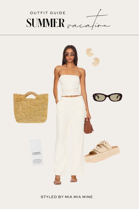 Summer vacation outfit
Revolve linen set under $100
White tube top
White linen pants
Steve Madden raffia slide sandals  

#LTKFindsUnder50 #LTKStyleTip #LTKTravel