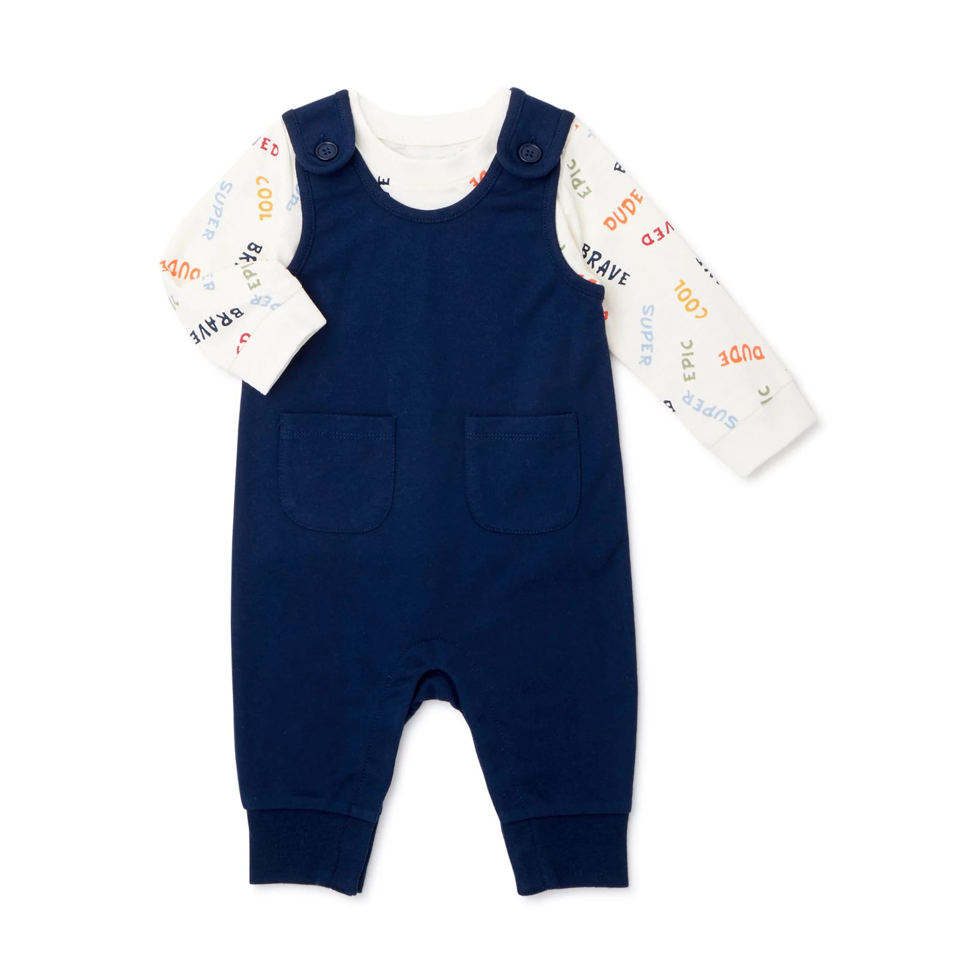 Wonder Nation Baby Boy Coverall and Long Sleeve Shirt, 2-Piece Outfit Set | Walmart (US)