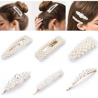 Faux Pearl Hair Clip Barrette Beaded Gold Color Metal Snap Hair Clip On Bridal Beach Life | Etsy (US)