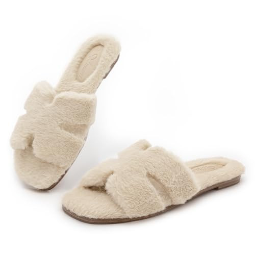 Athlefit Women's Fuzzy Slippers Cute Comfy Fluffy Open Toe Slip-on House Slide Slippers for Indoo... | Amazon (US)