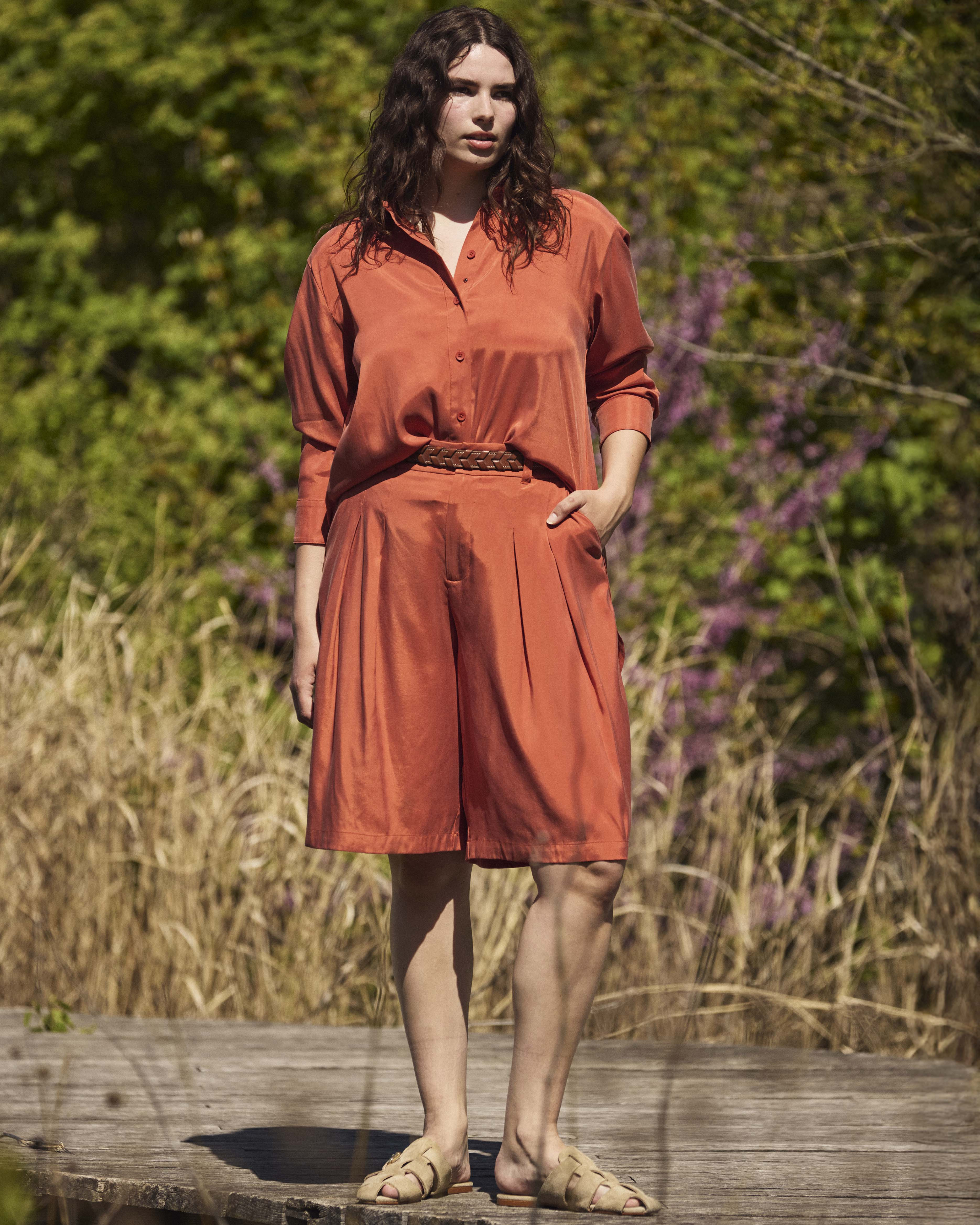 Cooling Stretch Cupro Bermuda Shorts - Warm Russet | Universal Standard