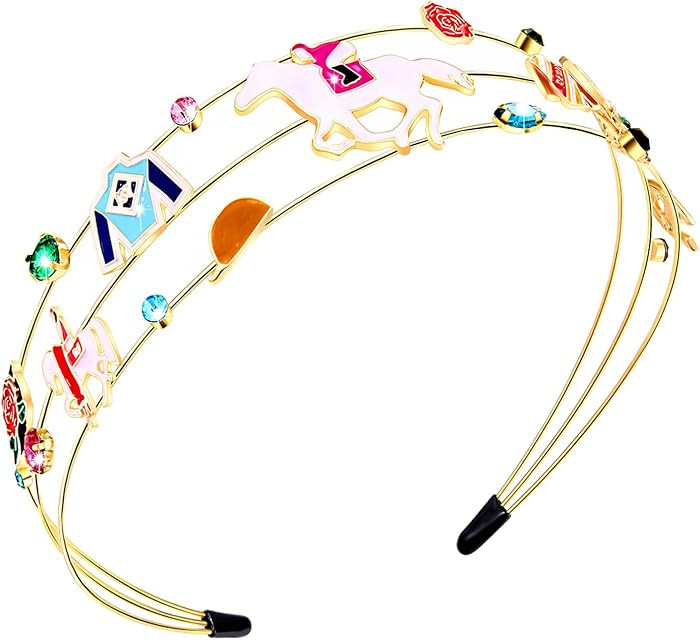 mokkia Kentucky Derby Headband, Women's Hair Accessory with Enamel Racing Horse Horseshoe, Rhines... | Amazon (US)