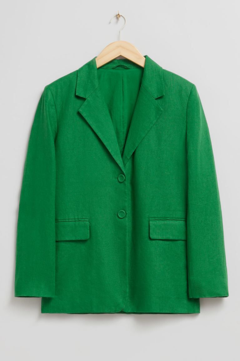 Locker geschnittener, einreihiger Leinenblazer - Hellgrün - Ladies | H&M DE | H&M (DE, AT, CH, DK, NL, NO, FI)