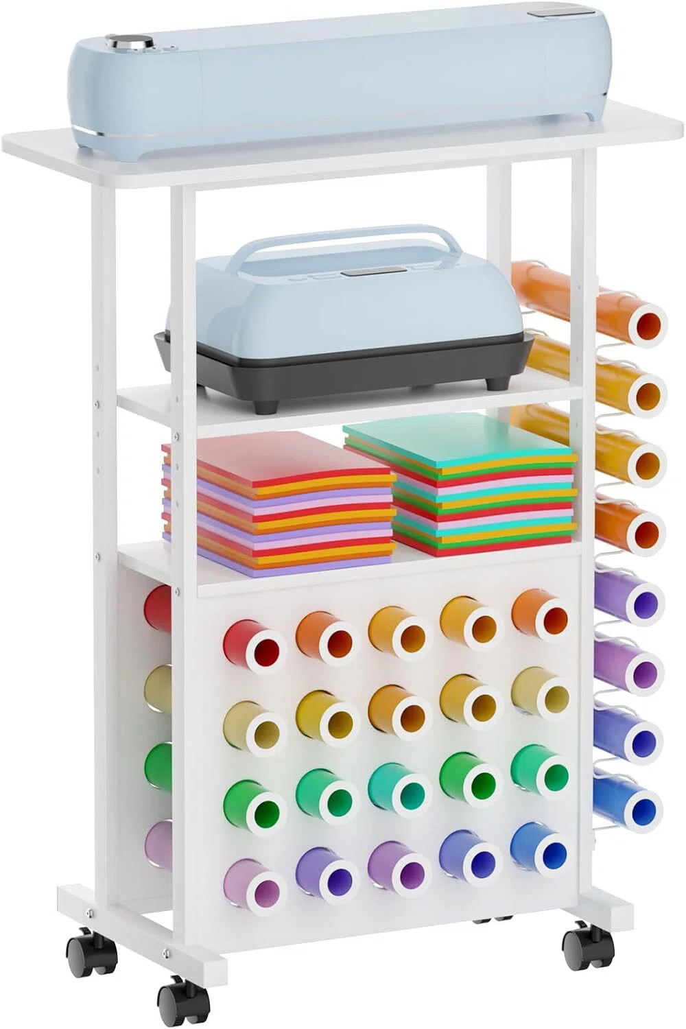 Craft Cart and Organizer Table, Craft Rolling Storage Organizer with 28 Vinyl Roll Holder for Cra... | Wayfair North America