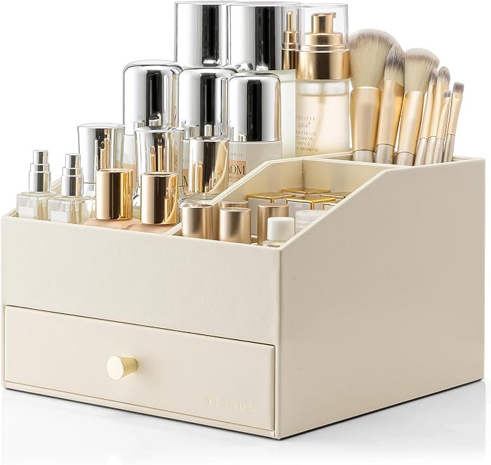 VLANDO Makeup Organzier,Vanity Organizer with Drawers, PU Leather Skincare Organizer Perfume Orga... | Amazon (US)