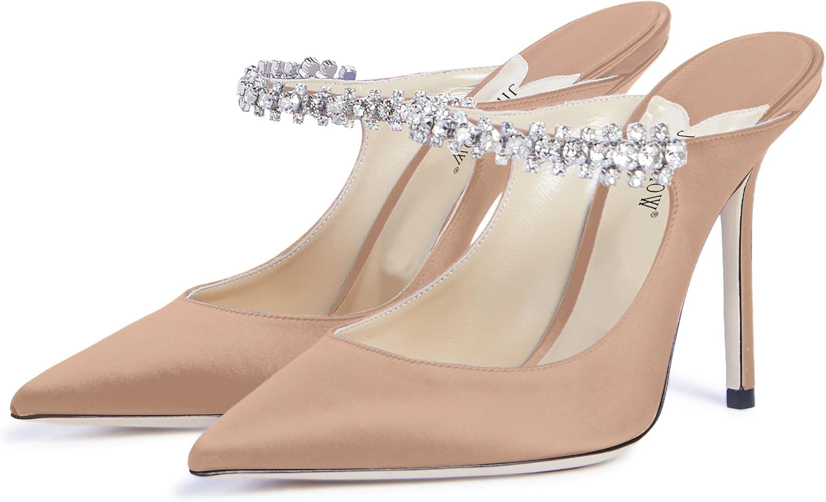Jimishow Mule Heels Pointed Toe Heeled Mules for Women Strappy Satin Heels Slip On Wedding Shoes Par | Amazon (US)