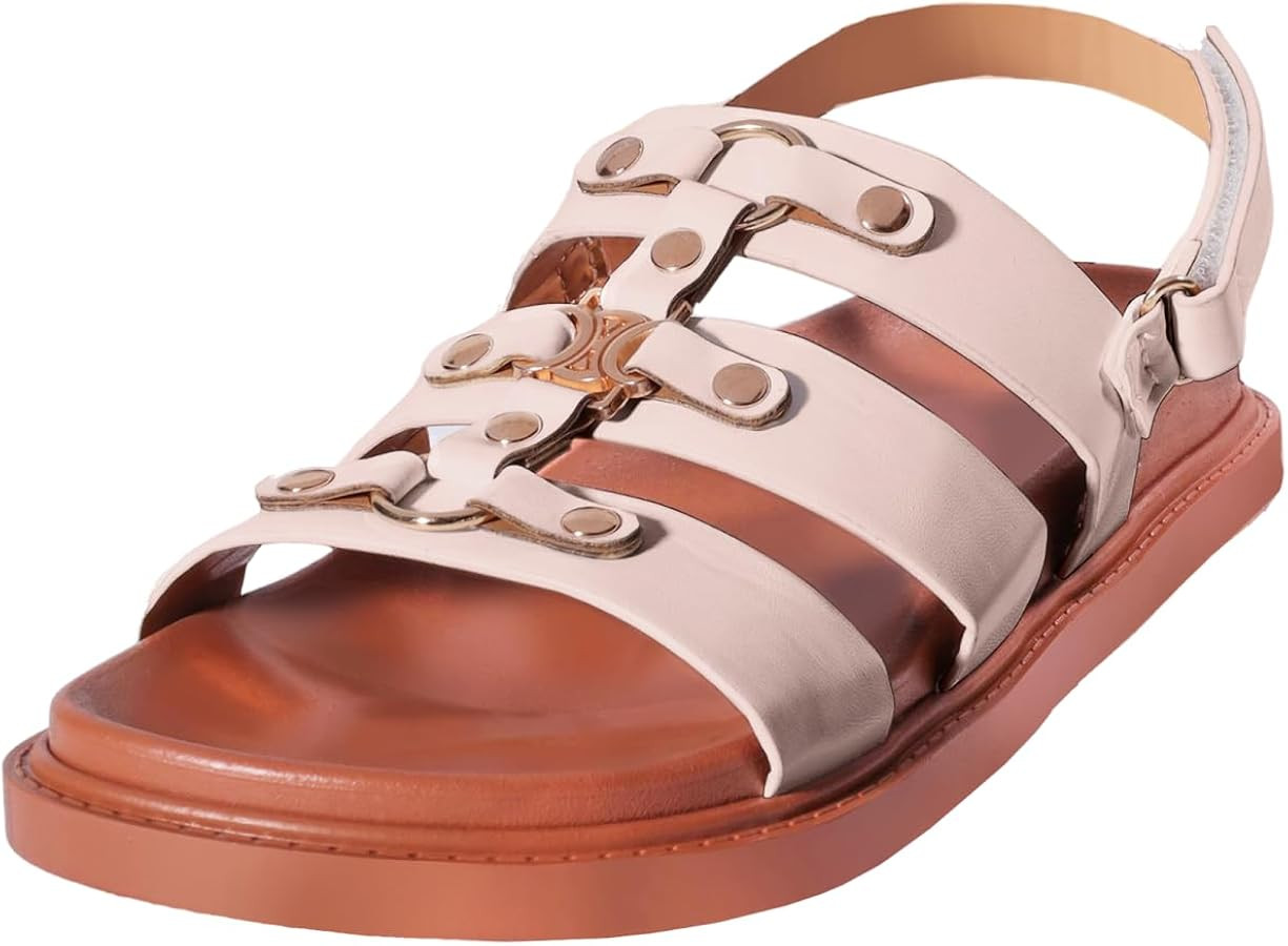 Women's Fashion Sandals - Comfortable Flat Summer Sandals with Cushioned Footbed, Adjustable Stra... | Amazon (US)