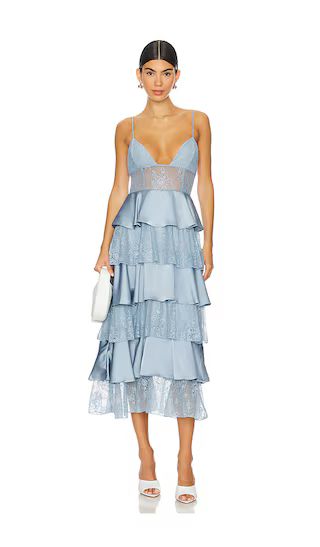 Tiered Lace Midi Dress in Storm | Blue Wedding Guest Dress Blue | Revolve Clothing (Global)