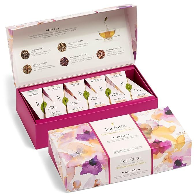 Tea Forte Mariposa Tea Sampler with 10 Pyramid Tea Infuser Bags - Fruit, Herb and Flower Tea - Pe... | Amazon (US)