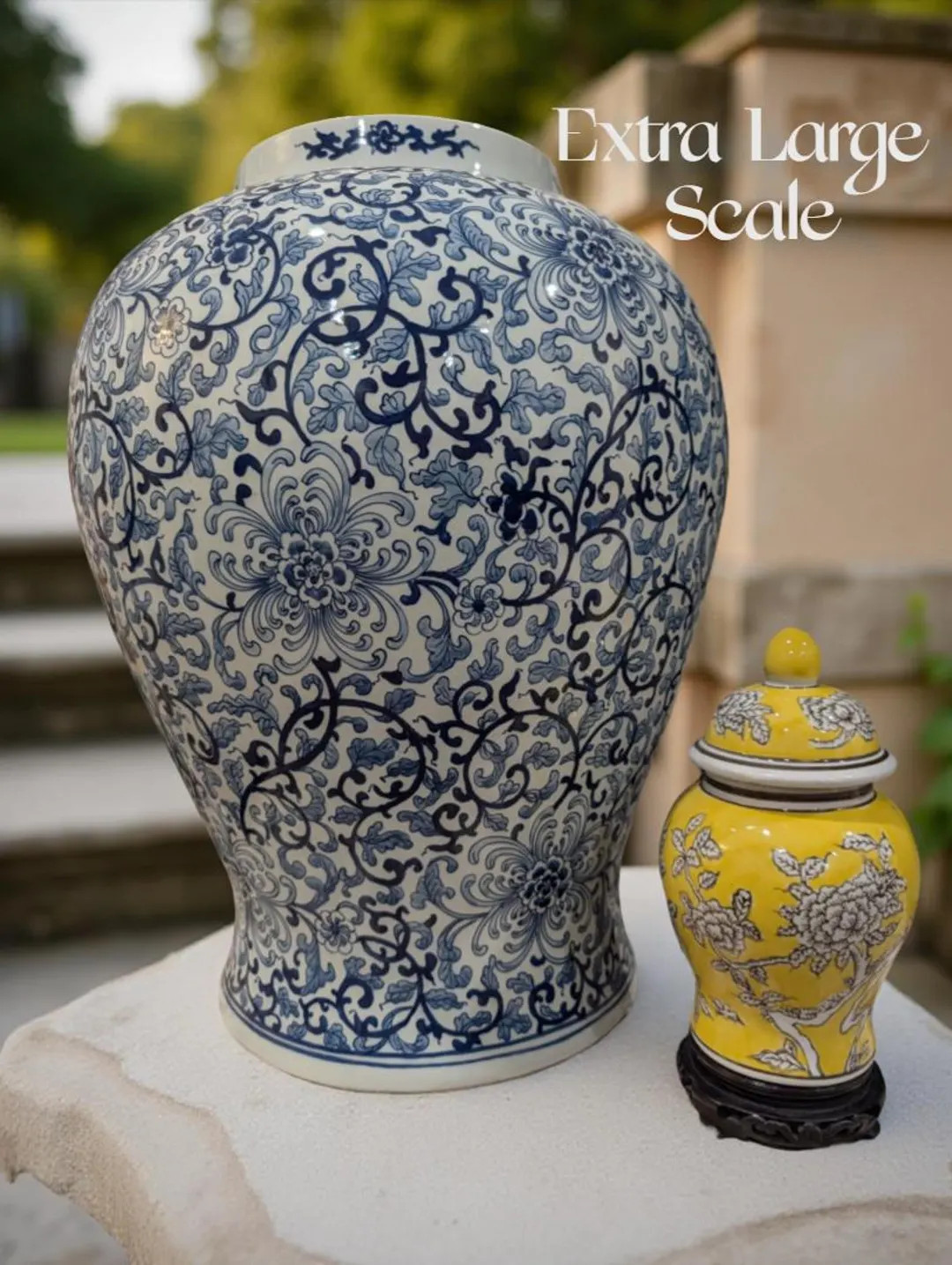 Large White & Blue Chinoiserie French Style Ceramic Jar - Etsy | Etsy (US)