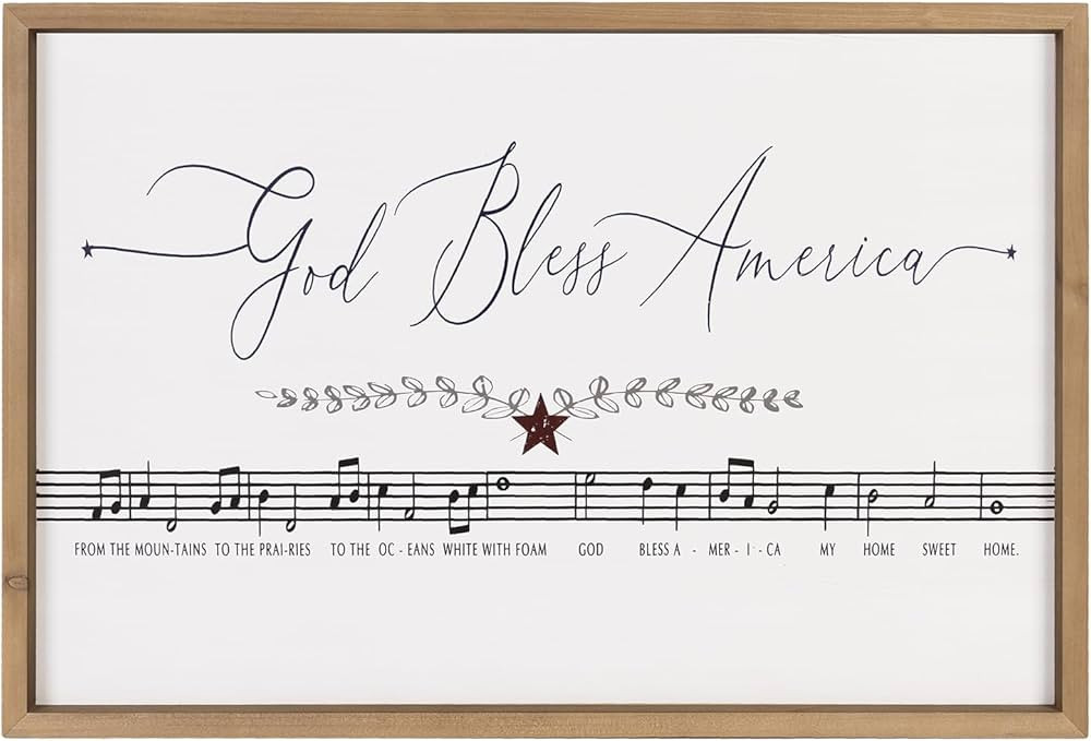 23.6×15.7 Inch Patriotic Wall Art With Wood Framed, Wooden 4th of July God Bless America Sign, I... | Amazon (US)