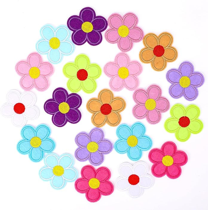 20 Pcs Flower Iron on Patches, Sun Flower Patches for Clothes Cute Colorful Embroidered Sew on Ap... | Amazon (US)