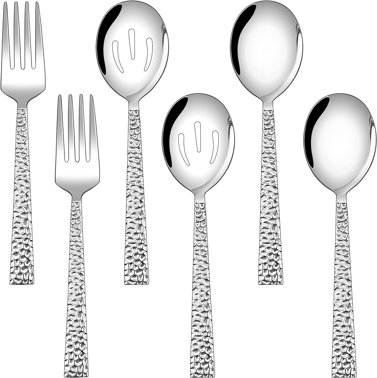 Hammered Serving Utensils Set of 6, E-far Stainless Steel 8.7 Inch Square Hostess Serving Set, Me... | Amazon (US)