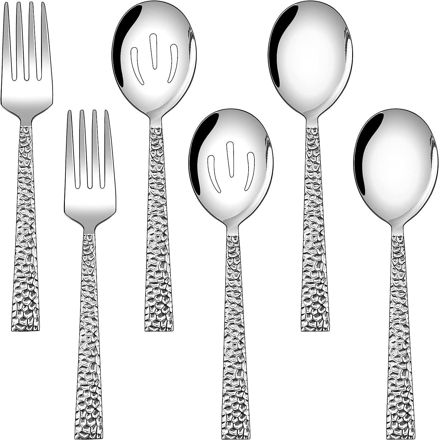 Hammered Serving Utensils Set of 6, E-far Stainless Steel 8.7 Inch Square Hostess Serving Set, Me... | Amazon (US)