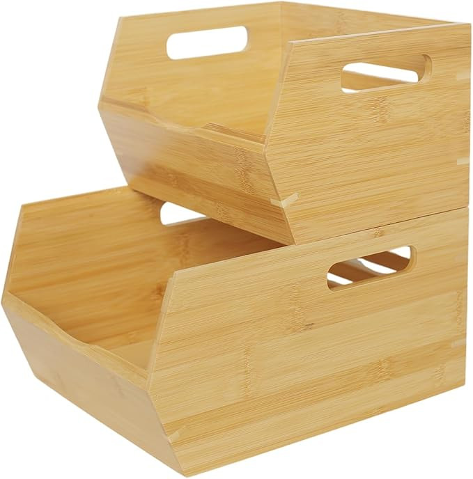 Bamboo Pantry Storage Bins， Potato and Onion Storage Bin Ventilated stackable Design Kitchen Or... | Amazon (US)