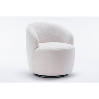 aisword Teddy White Fabric Swivel Accent Arm Chair Barrel Chair with Black Powder Coating Metal R... | The Home Depot