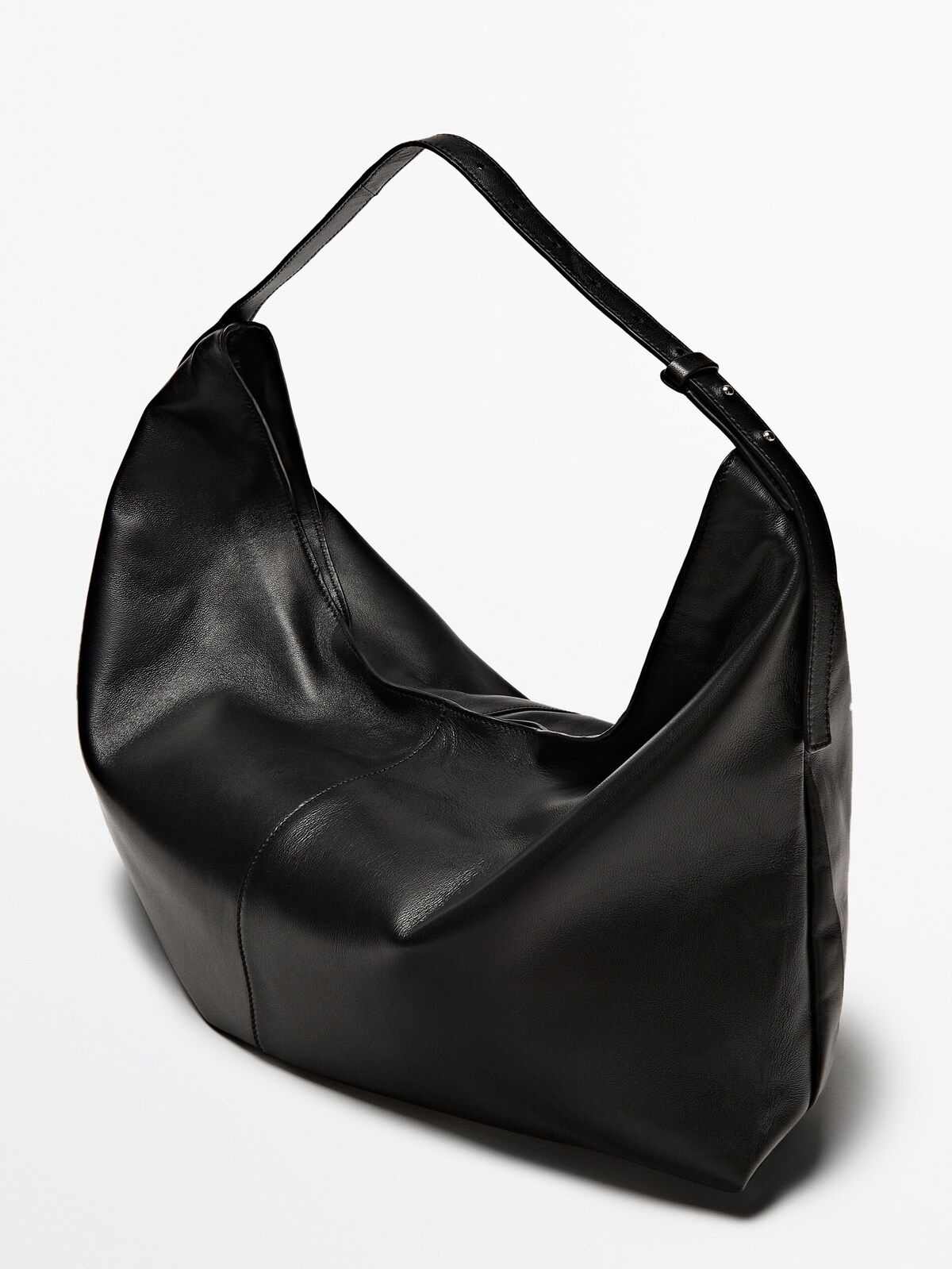 Maxi nappa leather half-moon bag | Massimo Dutti UK