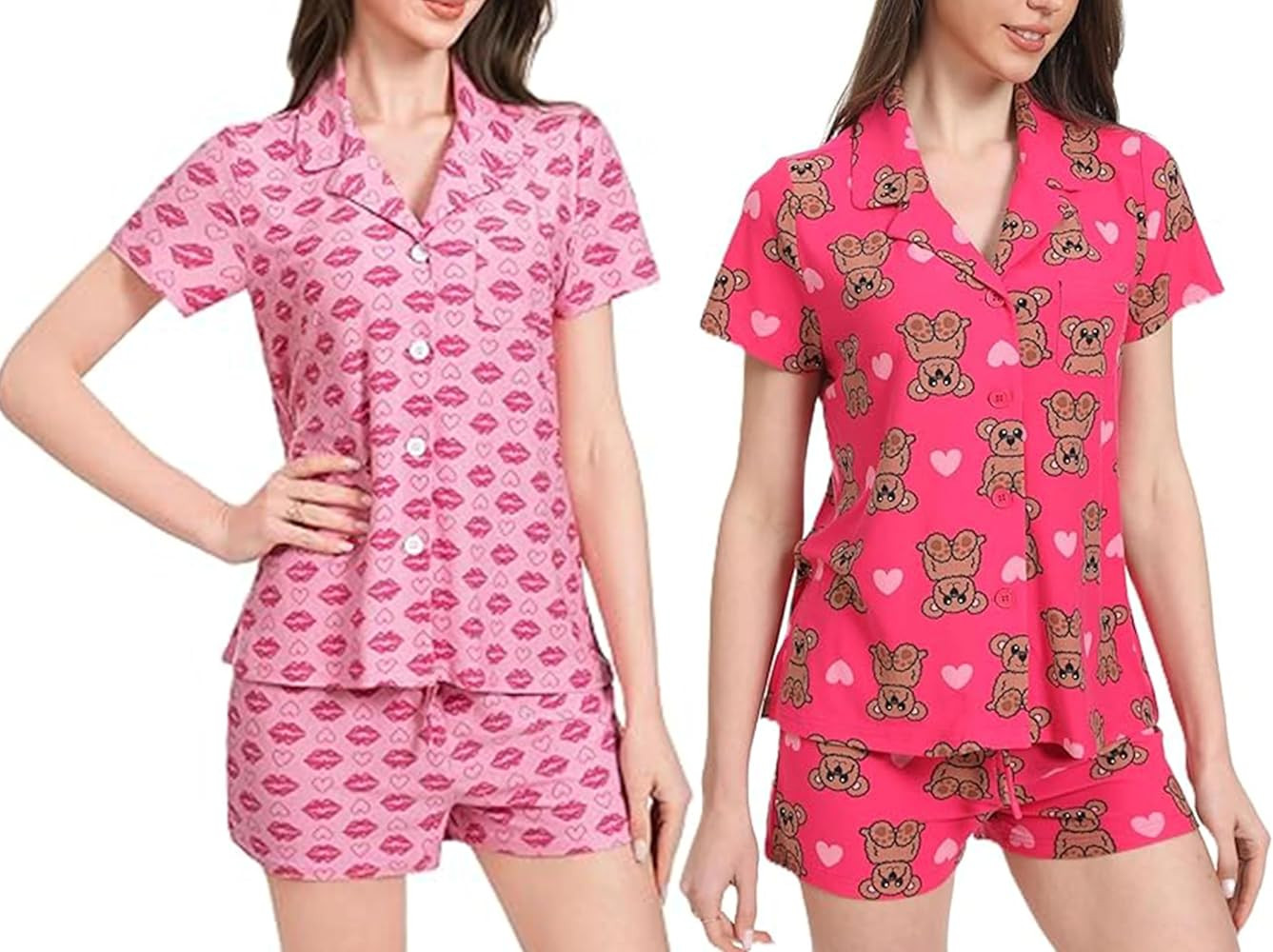 Women's Pajama Short Set 2-Pack - Lightweight Soft PJ Sets for Women with Button-Front Top, Elast... | Amazon (US)