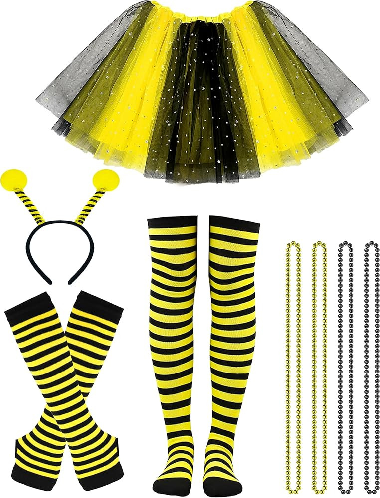 QLINLEAF Bee Tutu Costume Accessories Bee Bopper Antenna Headband Striped Knee Guards Thigh High ... | Amazon (US)