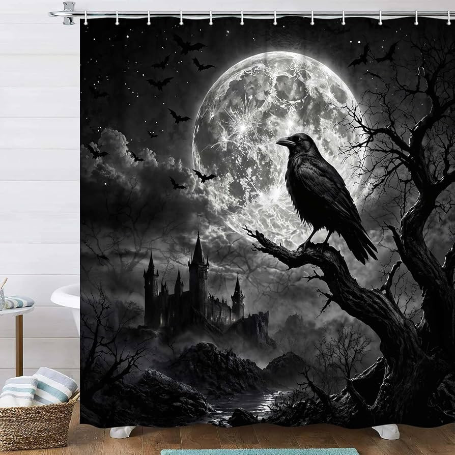 MERCHR Halloween Shower Curtain Gothic Horror Scary Spooky Moon Night Decorative Bathroom Curtain... | Amazon (US)