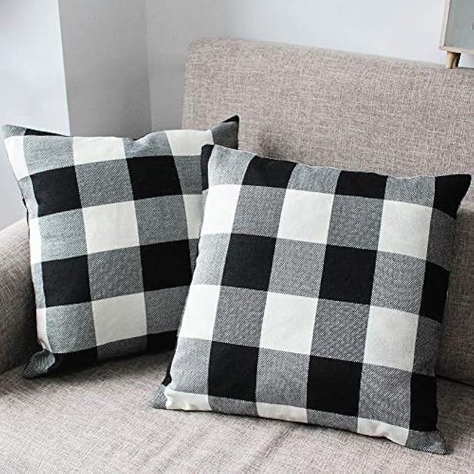 HIPPIH Buffalo Check Pillow Covers 2 Pack 18 x 18 Inch Plaids Pillow Cover, Cotton Linen Throw Pillo | Amazon (US)