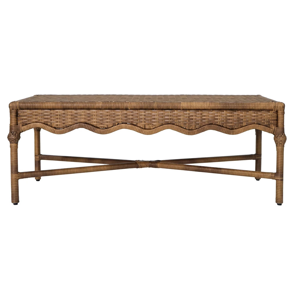 Clara Coastal Beach Brown Rattan Rectangular Outdoor Coffee Table | Kathy Kuo Home