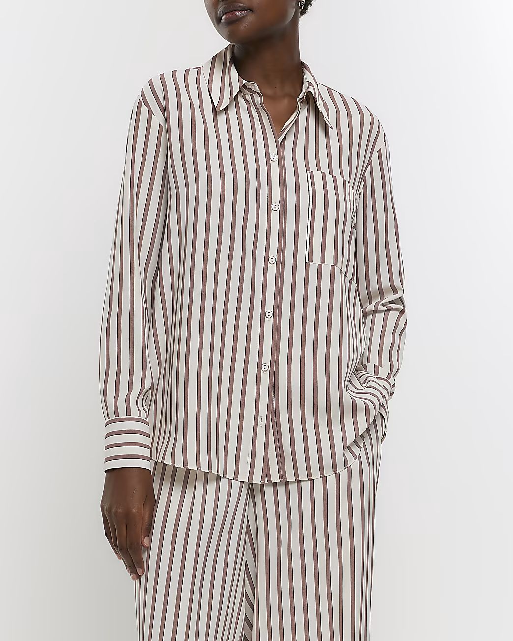Beige striped oversized shirt | River Island (US)