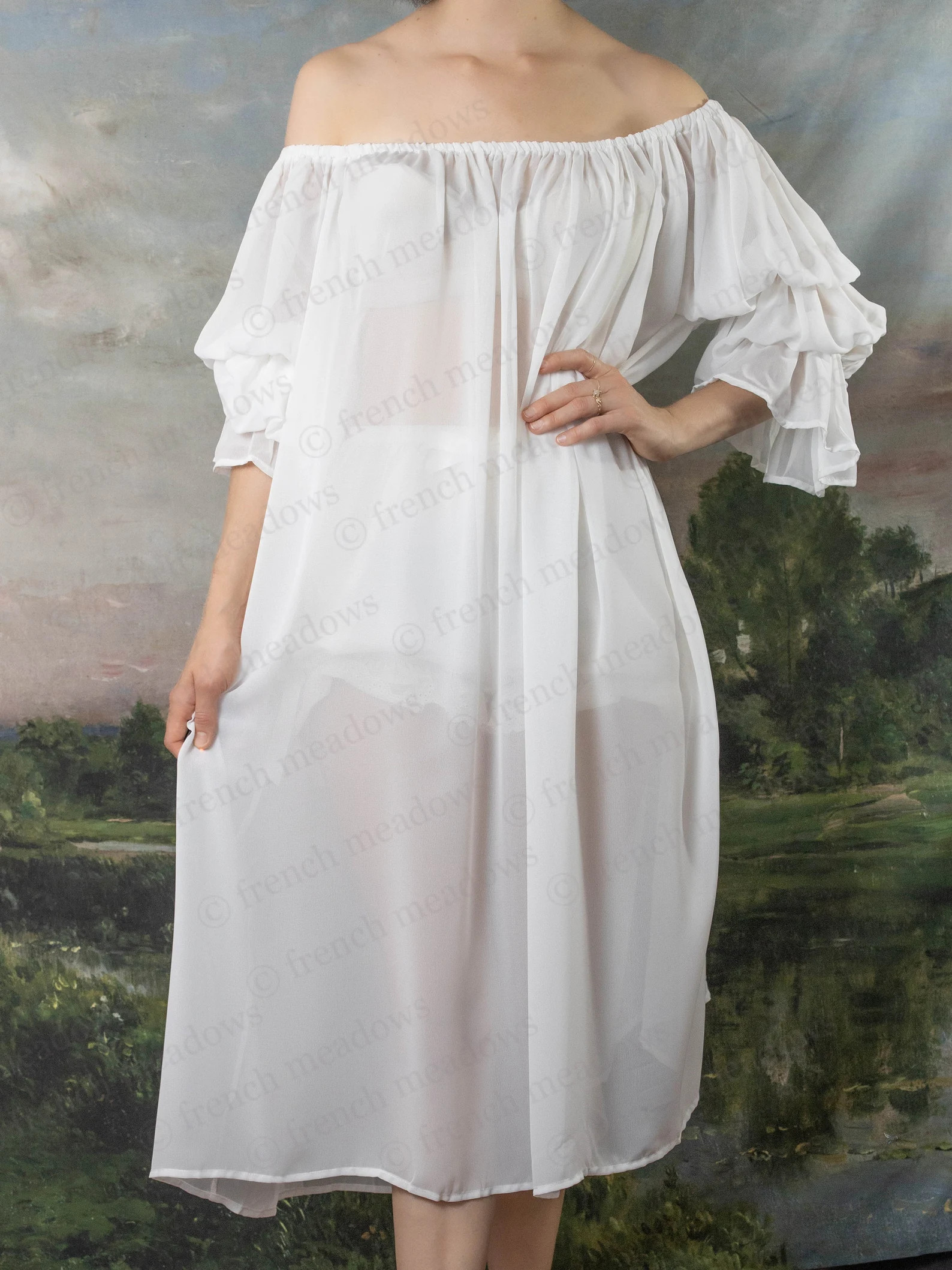 Soft White Chiffon Renaissance Dress | Chemise Pirate Blouse Puff Sleeve Off the Shoulder Cottage... | Etsy (US)