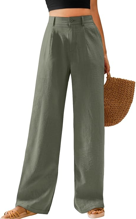 Feiersi Womens Casual Wide Leg Pants High Waisted Button Down Straight Long Trousers Palazzo Pant... | Amazon (US)