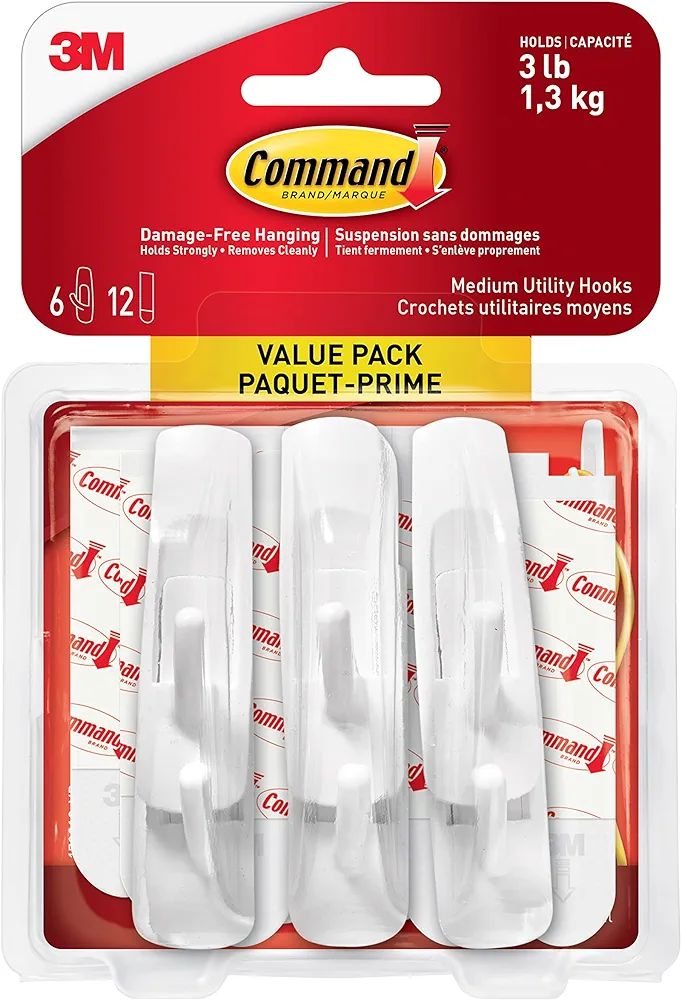 Command Utility Hooks Value Pack, Adhesive Hooks, Medium, 6 Wall Hooks 12 Medium Strips | Amazon (CA)