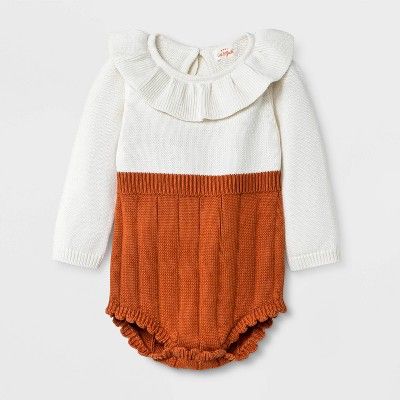 Baby Girls' Ruffle Collar Sweater Romper - Cat & Jack™ Cream | Target