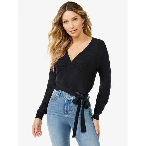 Sofia Jeans Women's Ribbed Wrap Sweater | Walmart (US)